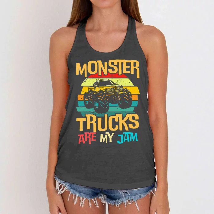 Retro Sunset Truck Vintage Monster Trucks Are My Jam Women's Knotted Racerback Tank