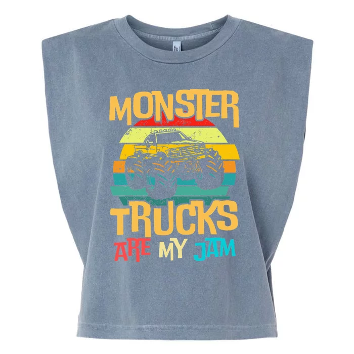 Retro Sunset Truck Vintage Monster Trucks Are My Jam Garment-Dyed Women's Muscle Tee