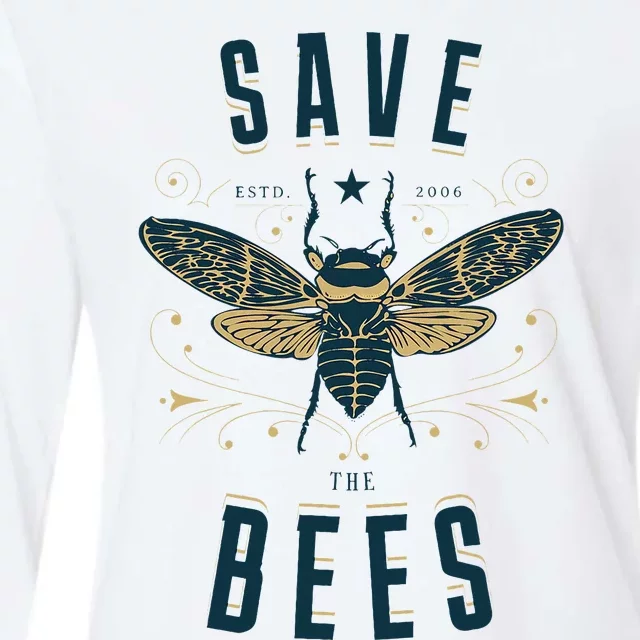 Retro Save The Bees Apiary Bee Beekeeper Earth Day Womens Cotton Relaxed Long Sleeve T-Shirt