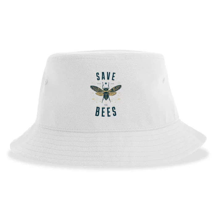 Retro Save The Bees Apiary Bee Beekeeper Earth Day Sustainable Bucket Hat