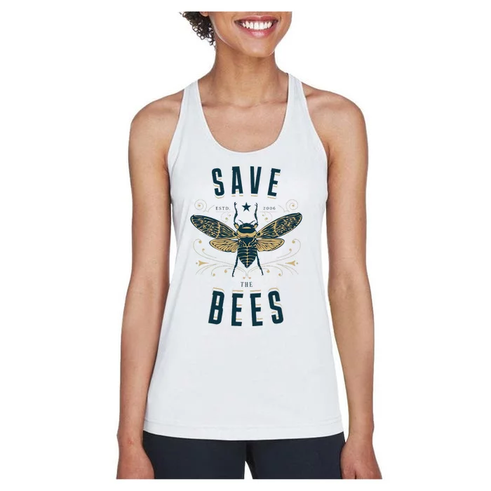 Retro Save The Bees Apiary Bee Beekeeper Earth Day Women's Racerback Tank