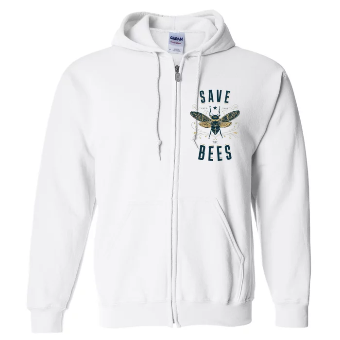 Retro Save The Bees Apiary Bee Beekeeper Earth Day Full Zip Hoodie