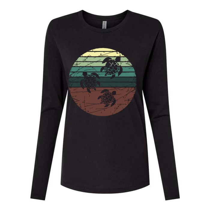 Retro Sea Turtle Womens Cotton Relaxed Long Sleeve T-Shirt