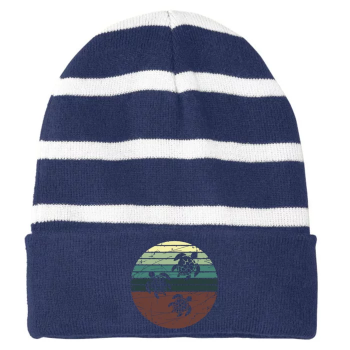 Retro Sea Turtle Striped Beanie with Solid Band