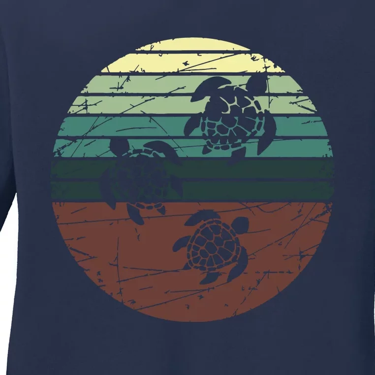 Retro Sea Turtle Ladies Long Sleeve Shirt