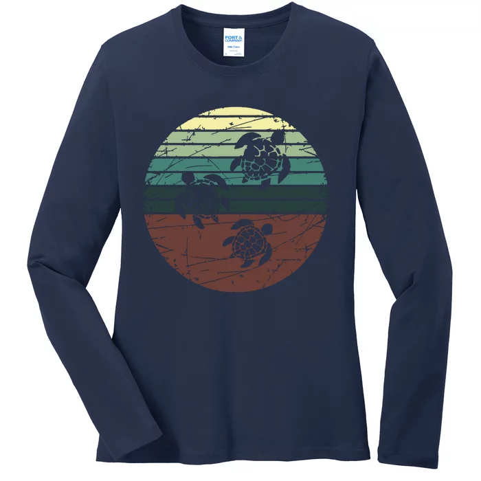 Retro Sea Turtle Ladies Long Sleeve Shirt