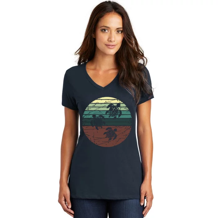 Retro Sea Turtle Women's V-Neck T-Shirt