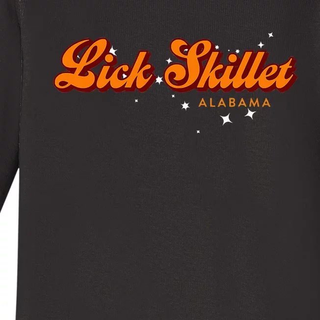 Retro Small Town Alabama Lick Skillet Baby Long Sleeve Bodysuit