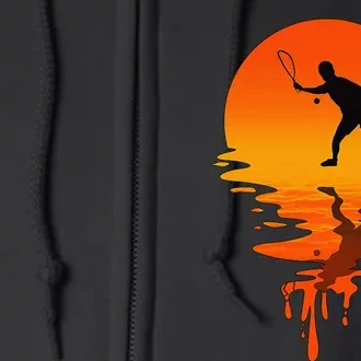 Retro Sunset Tennis Racquet Ball Coach Tennis Player Full Zip Hoodie