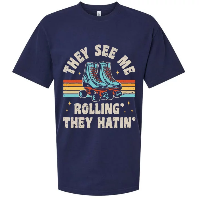 Roller Skating They See Me Rollin They Hatin Skater Skate Sueded Cloud Jersey T-Shirt