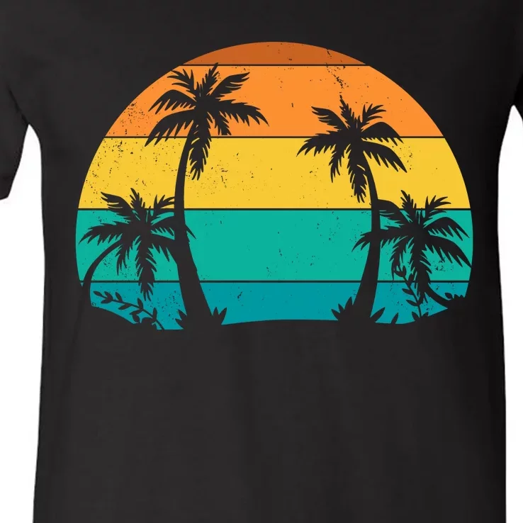 Retro Summer Tropical Beach V-Neck T-Shirt