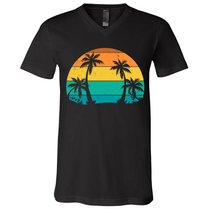 Retro Summer Tropical Beach V-Neck T-Shirt