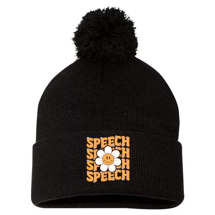 Retro Speech Therapy Speech Language Pathologist Therapist Pom Pom 12in Knit Beanie