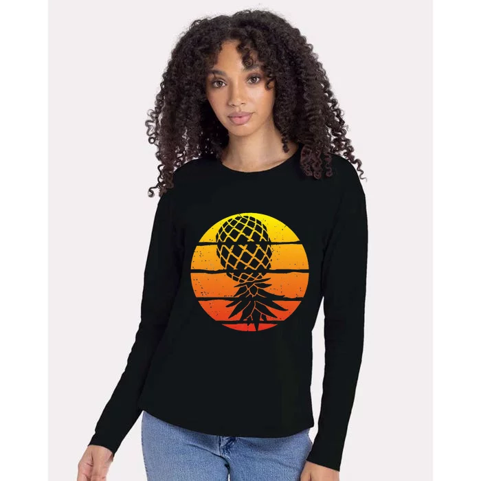 Retro Sunset Upside Down Pineapple Swinger Womens Cotton Relaxed Long Sleeve T-Shirt