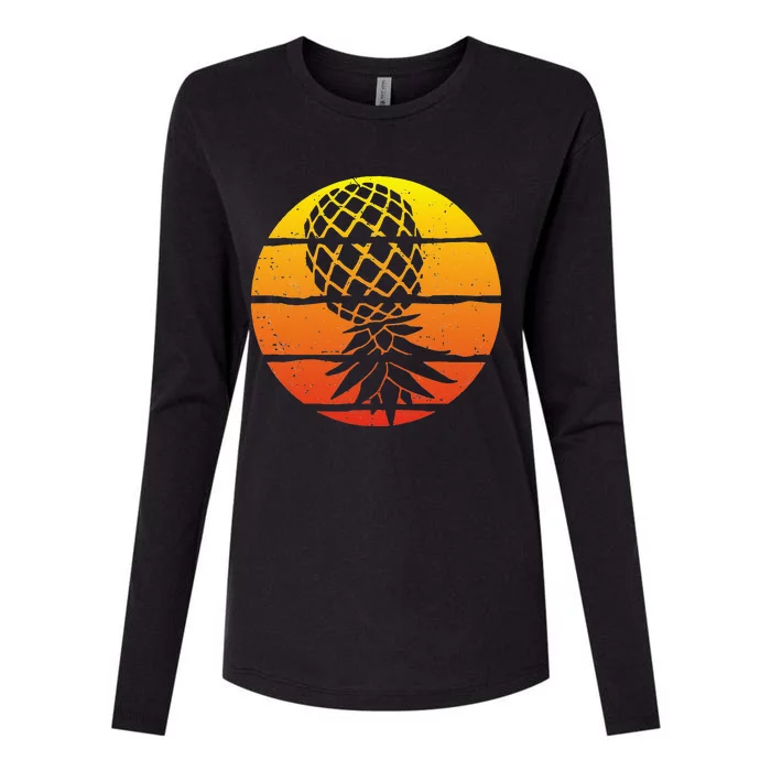 Retro Sunset Upside Down Pineapple Swinger Womens Cotton Relaxed Long Sleeve T-Shirt