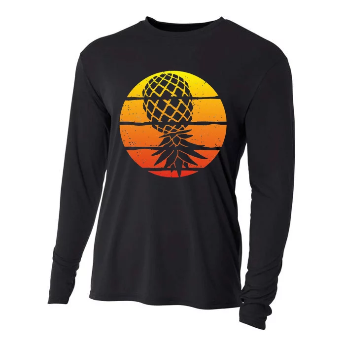 Retro Sunset Upside Down Pineapple Swinger Cooling Performance Long Sleeve Crew