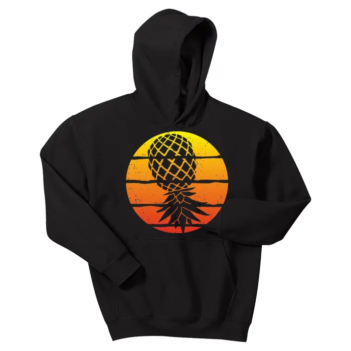 Retro Sunset Upside Down Pineapple Swinger Kids Hoodie