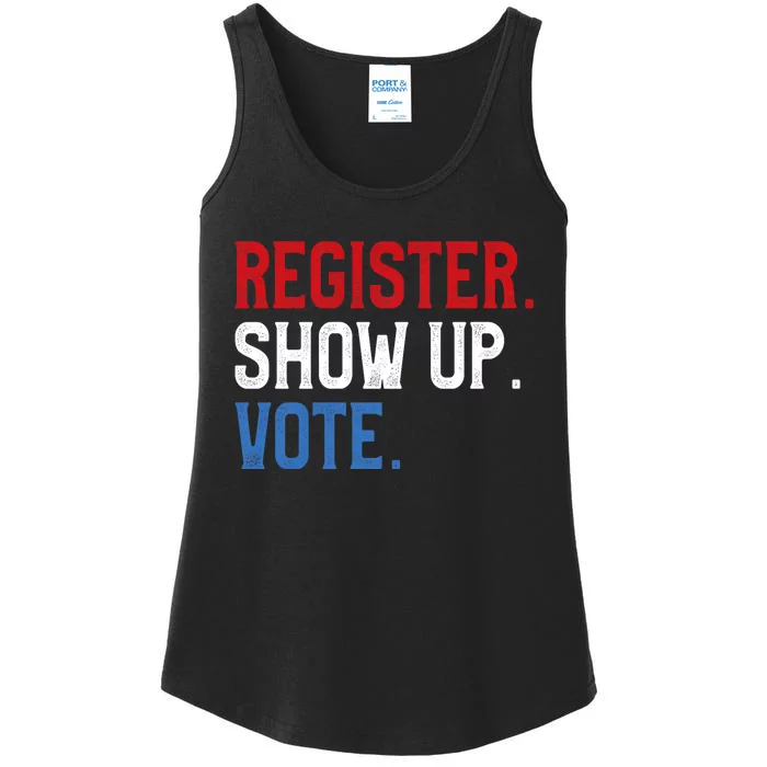 Register Show Up Vote Election Usa Voter Registration Ladies Essential Tank