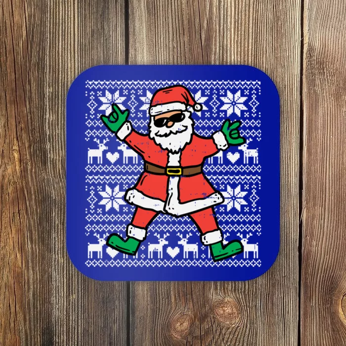 Rocker Santa Ugly Xmas Sweater Funny Christmas Rock Gift Coaster