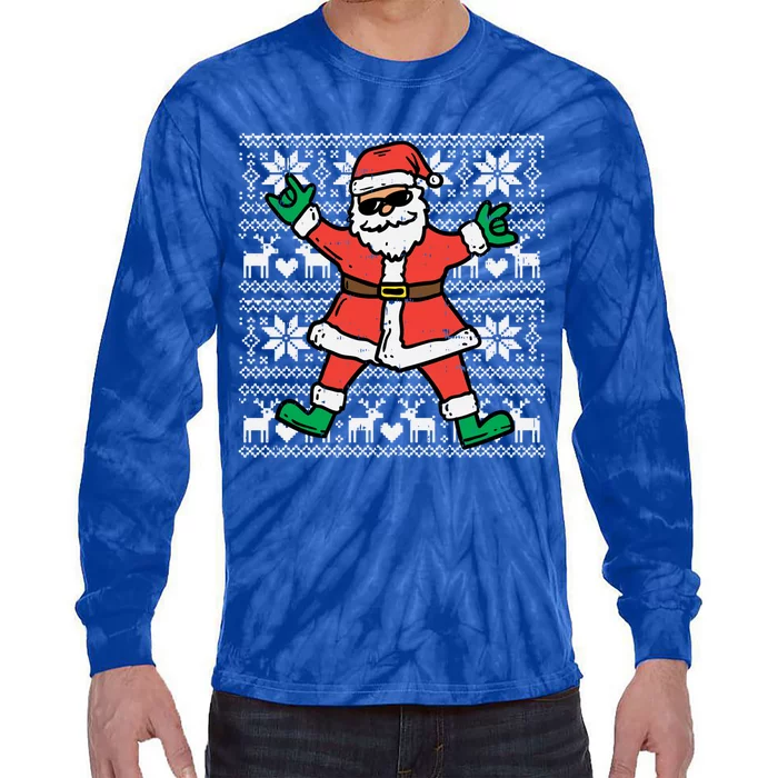 Rocker Santa Ugly Xmas Sweater Funny Christmas Rock Gift Great Gift Tie-Dye Long Sleeve Shirt