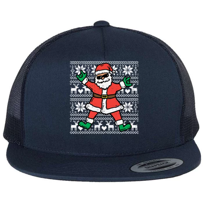 Rocker Santa Ugly Xmas Sweater Funny Christmas Rock Gift Great Gift Flat Bill Trucker Hat