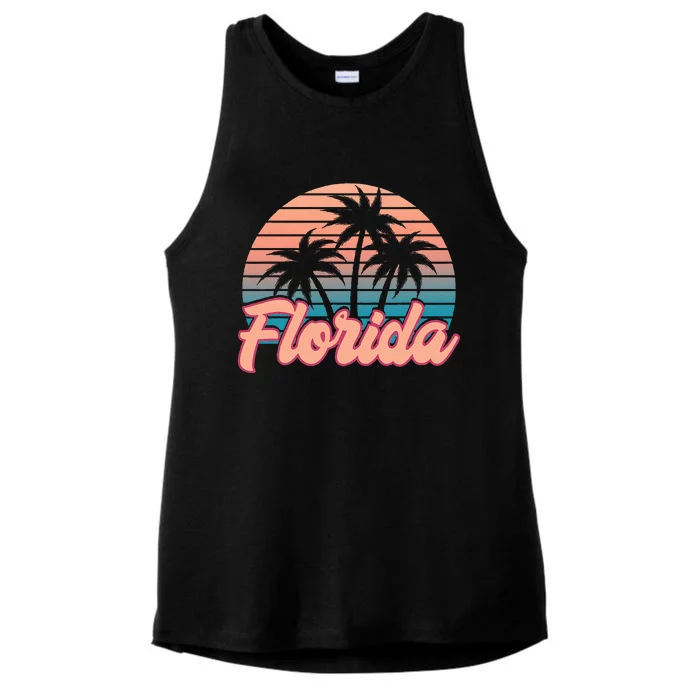 Retro Sunset Upside Down Pineapple Swinger Ladies Tri-Blend Wicking Tank