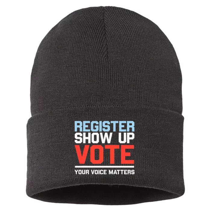 Register Show Up Vote Voice Matters Civic Duty Sustainable Knit Beanie