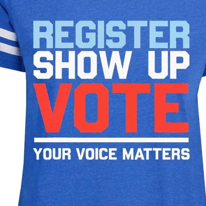 Register Show Up Vote Voice Matters Civic Duty Enza Ladies Jersey Football T-Shirt