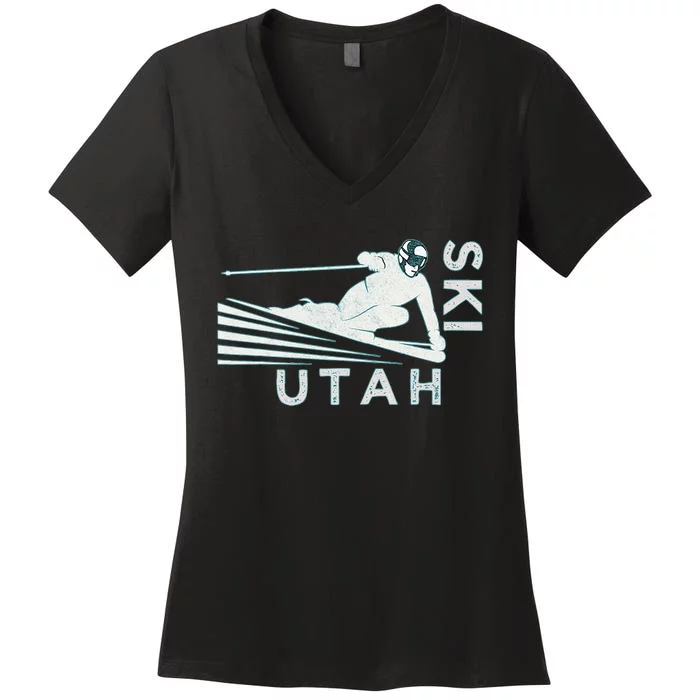 Retro Ski Utah Vintage Snow Ski Women's V-Neck T-Shirt