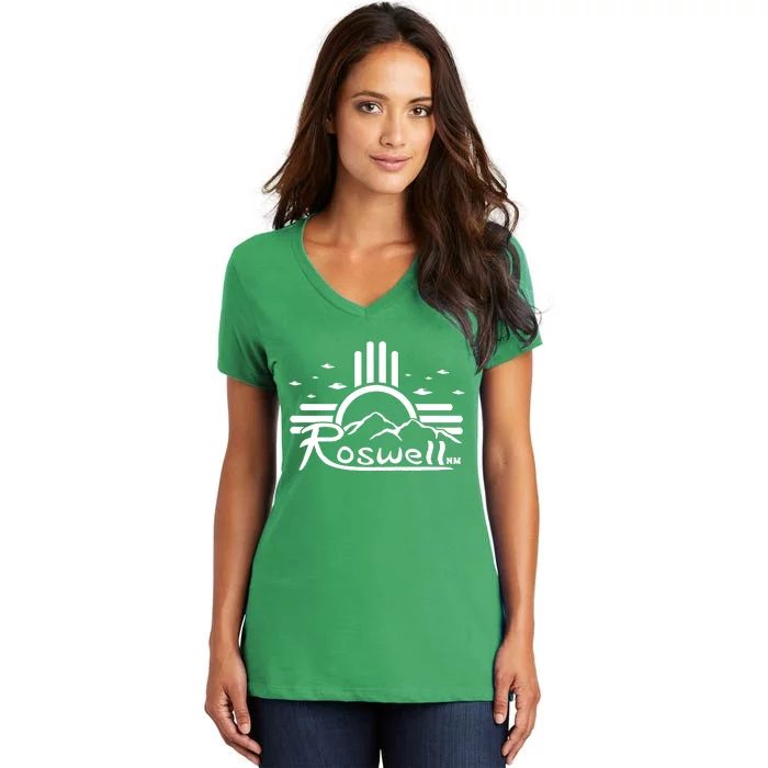 Roswell Sun Ufo Alien Funny Women's V-Neck T-Shirt