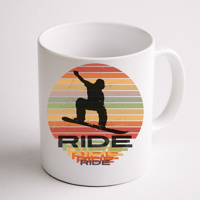 Ride Snowboard Vintage Sunset Distressed Snowboarder Graphic Front & Back Coffee Mug