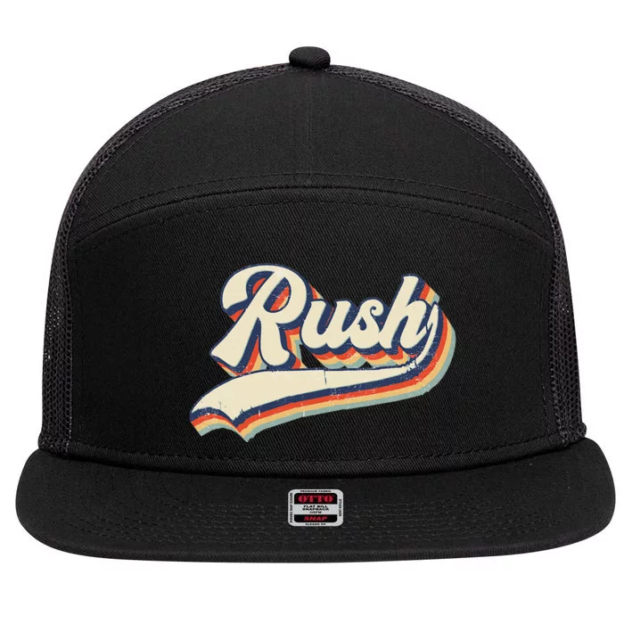 Rush Surname Vintage Retro Gift 7 Panel Mesh Trucker Snapback Hat