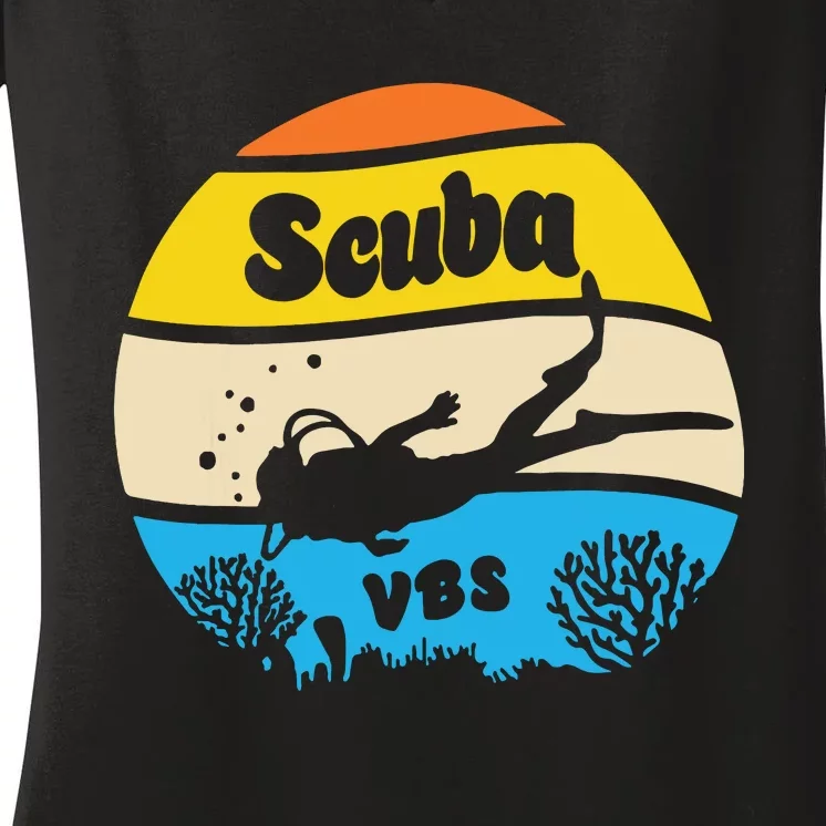 Retro Scuba Vbs 2024 Underwater Jesus Christian Bible Women's V-Neck T-Shirt