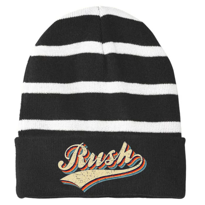 Rush Surname Vintage Retro Gifts Rush Striped Beanie with Solid Band