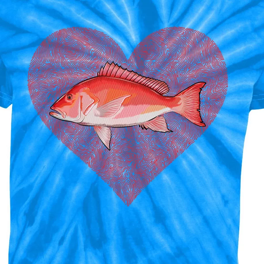 Red Snapper Valentines Day Fish Love Fingerprint Gift Kids Tie-Dye T-Shirt