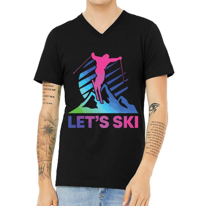 Retro Ski Vintage 80s 90s Skiing Outfit V-Neck T-Shirt