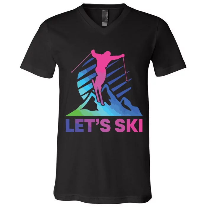 Retro Ski Vintage 80s 90s Skiing Outfit V-Neck T-Shirt