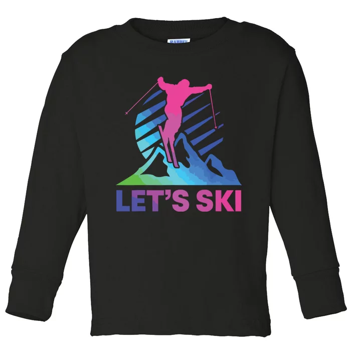 Retro Ski Vintage 80s 90s Skiing Outfit Toddler Long Sleeve Shirt