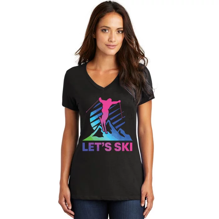 Retro Ski Vintage 80s 90s Skiing Outfit Women's V-Neck T-Shirt