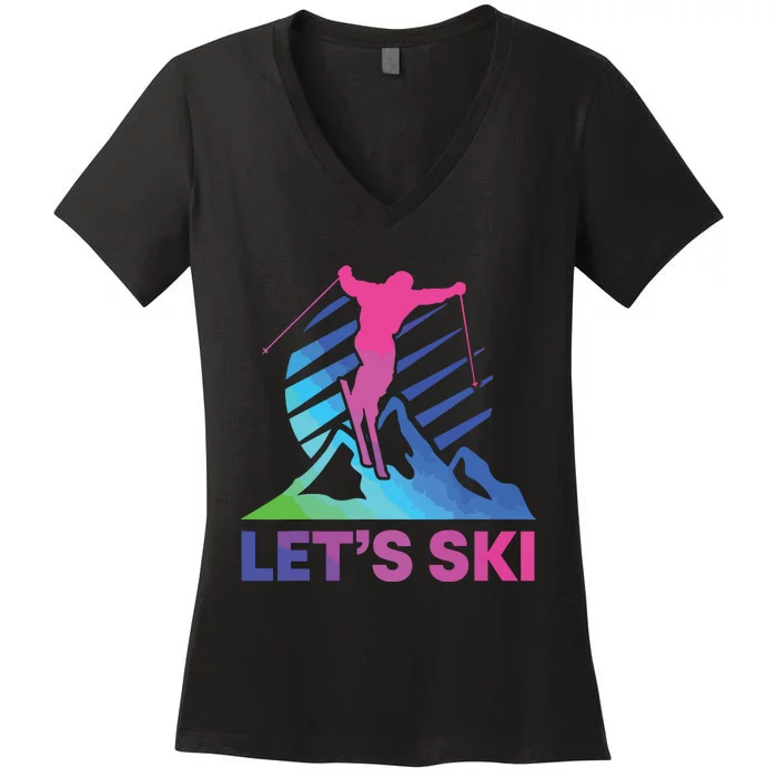 Retro Ski Vintage 80s 90s Skiing Outfit Women's V-Neck T-Shirt