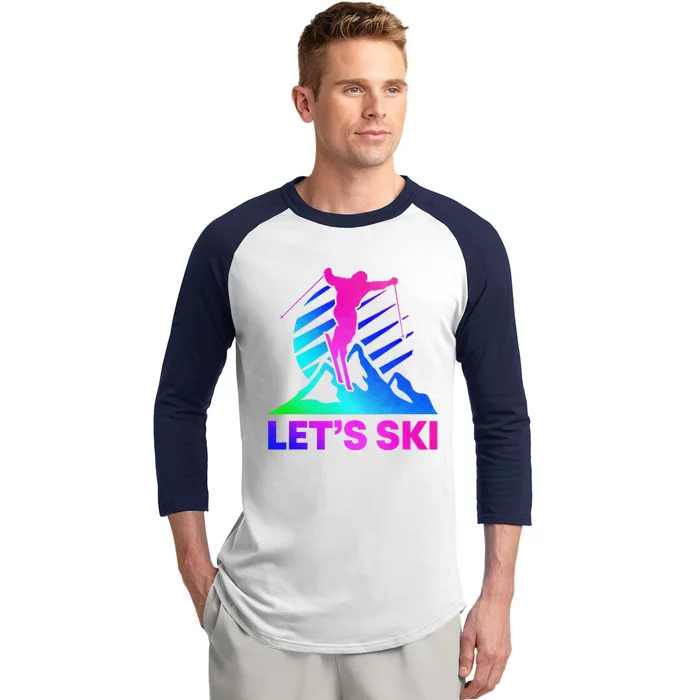 Retro Ski Vintage 80s 90s Skiing Outfit Baseball Sleeve Shirt