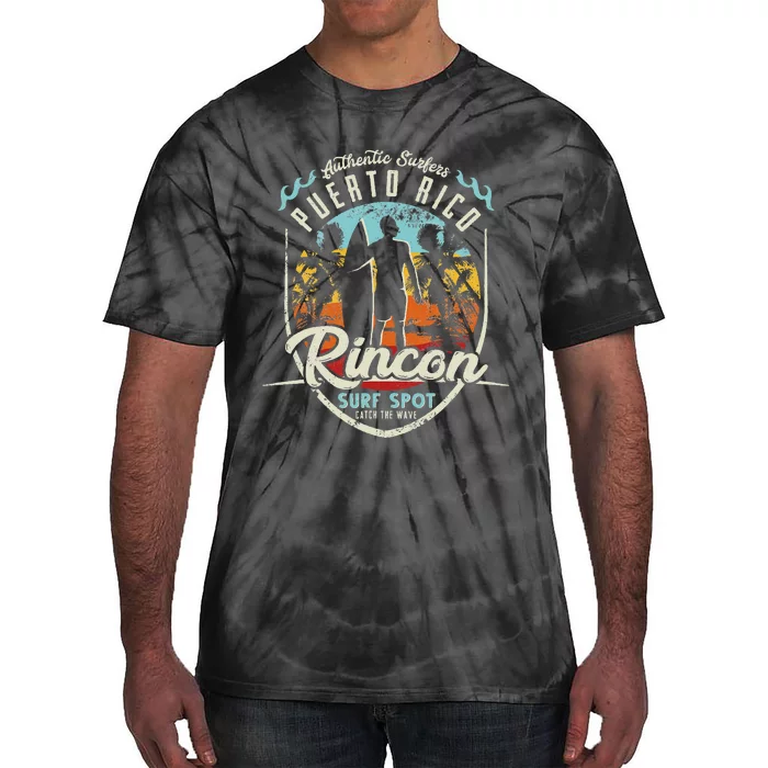 Rincon Surfing Vintage 80s Palm Tree Surfer Puerto Rico Surf Tie-Dye T-Shirt