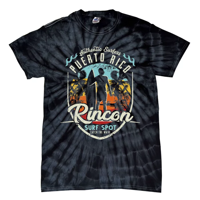 Rincon Surfing Vintage 80s Palm Tree Surfer Puerto Rico Surf Tie-Dye T-Shirt