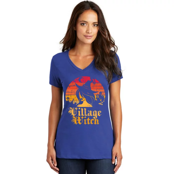 Retro Sunset Village Witch Gift Women's V-Neck T-Shirt