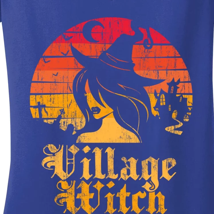 Retro Sunset Village Witch Gift Women's V-Neck T-Shirt