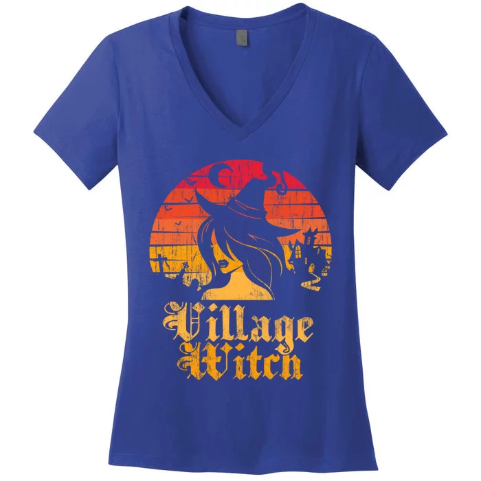 Retro Sunset Village Witch Gift Women's V-Neck T-Shirt