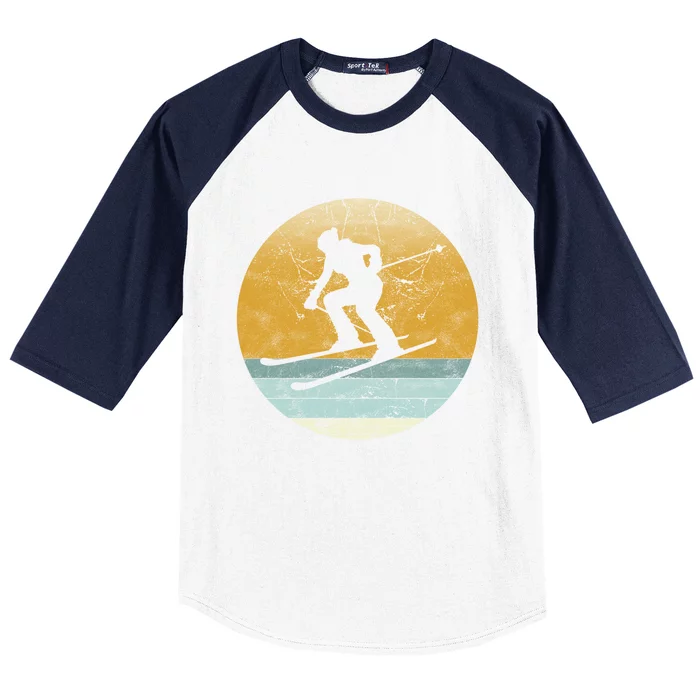 Retro Skiing Vintage Style Sport Ski Gift Gift Baseball Sleeve Shirt