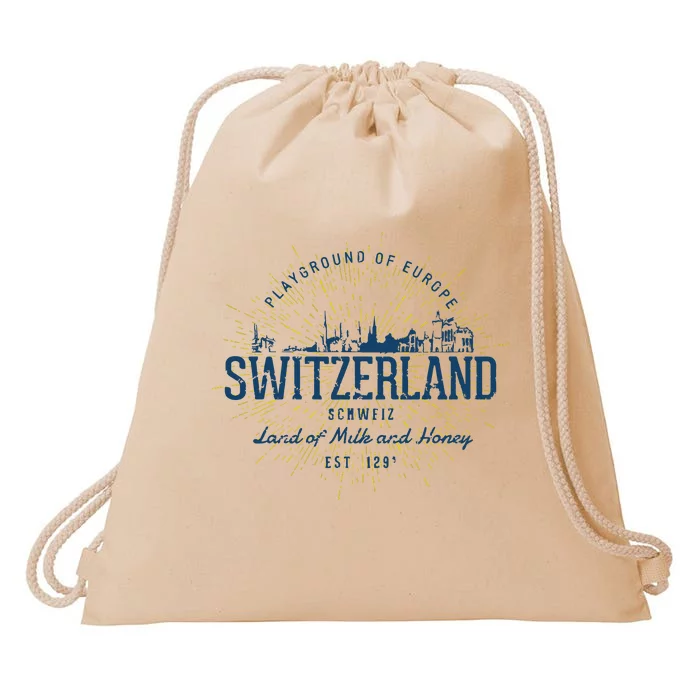 Retro Style Vintage Switzerland Drawstring Bag