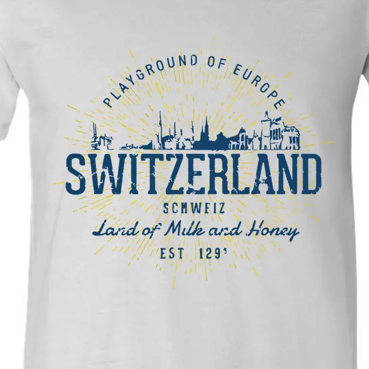 Retro Style Vintage Switzerland V-Neck T-Shirt