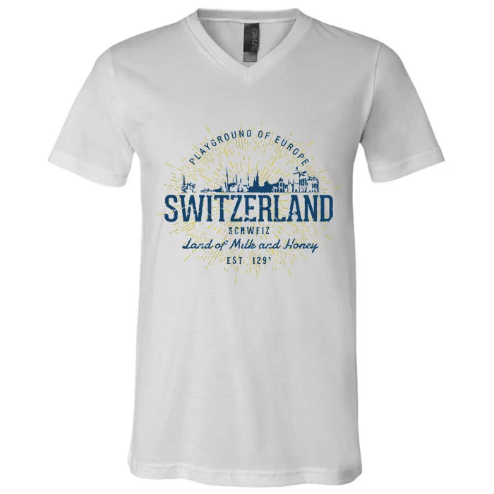 Retro Style Vintage Switzerland V-Neck T-Shirt